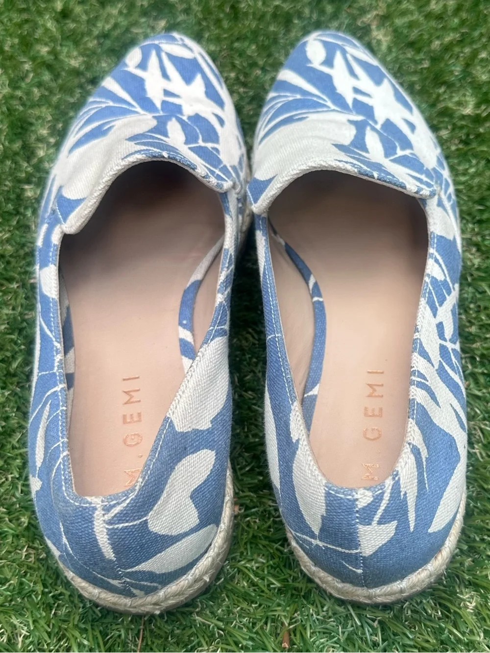 M. Gemi Blue and Cream Botanical Canvas Espadrilles